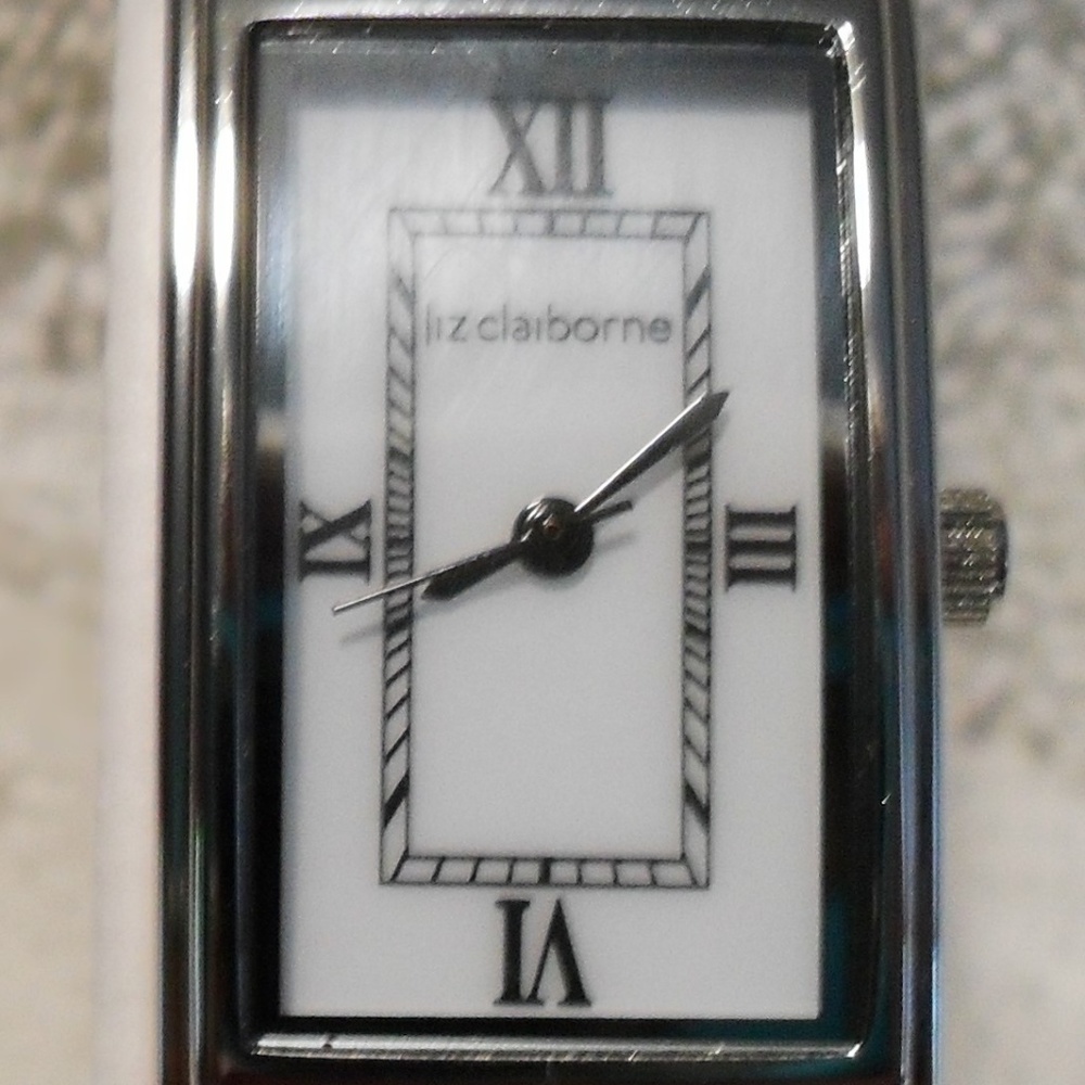 Liz Claiborne Silver/Black Leather Ladies Watch